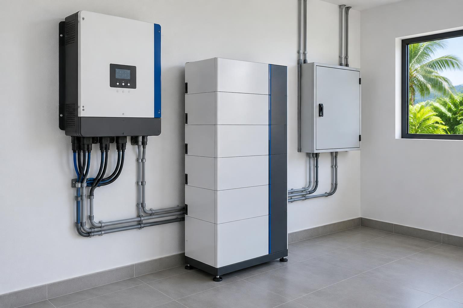 Sistema de energía solar con inversor y baterías